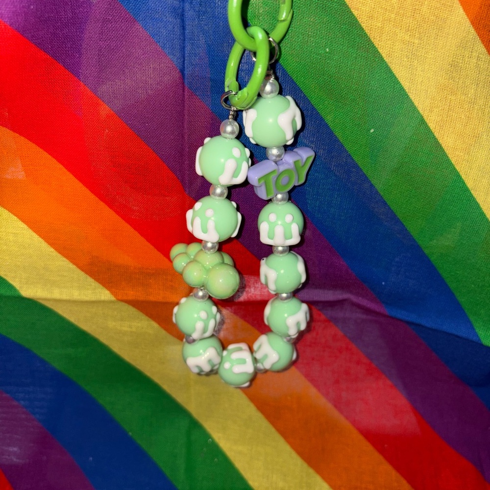 Green Beaded keychain or phone charm